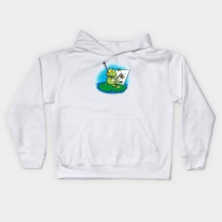 Cute funny green frog cartoon illustration Kids Hoodie